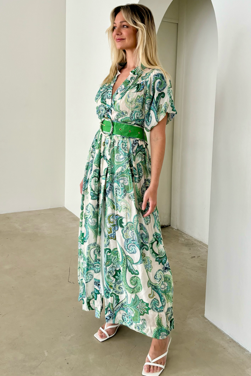 HARMONY COTTON DRESS - GREEN PAISLEY